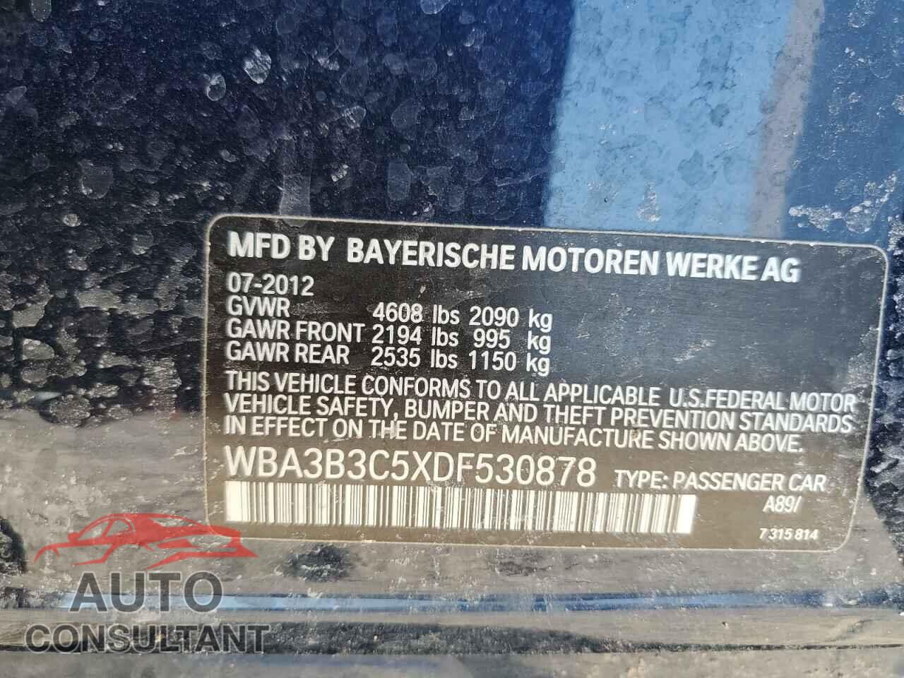 BMW 3 SERIES 2013 - WBA3B3C5XDF530878
