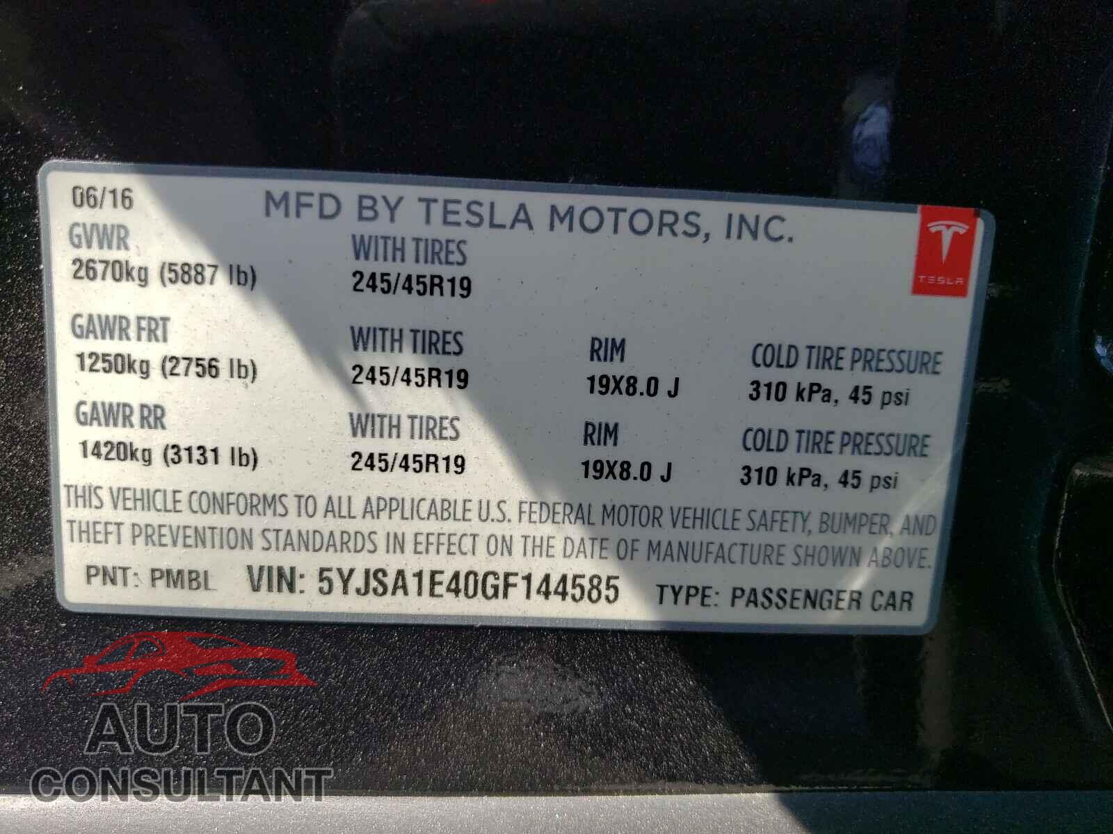 TESLA MODEL S 2016 - 5YJSA1E40GF144585