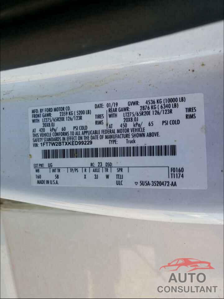 FORD F250 2019 - 1FT7W2BTXKED99229