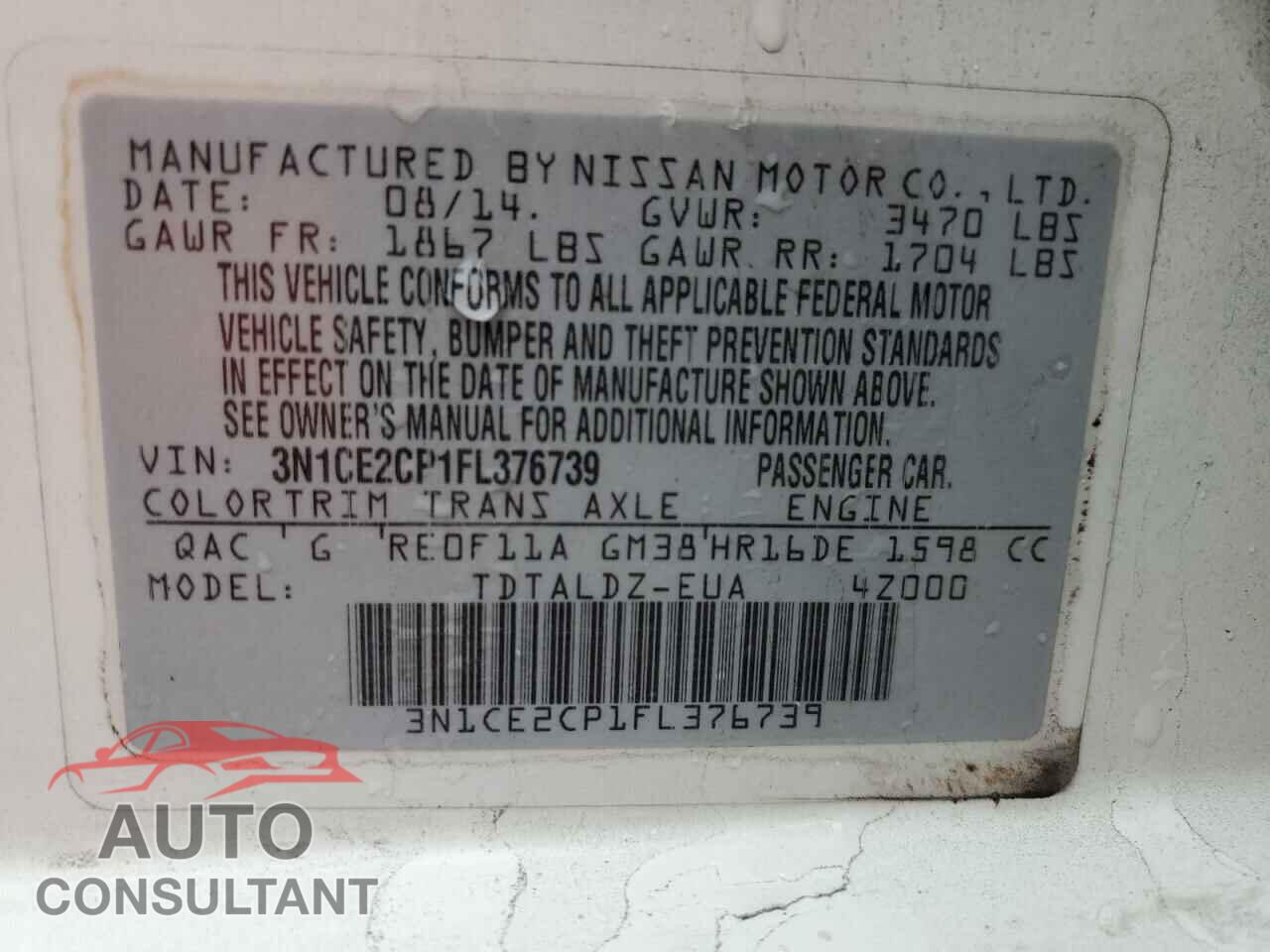 NISSAN VERSA 2015 - 3N1CE2CP1FL376739