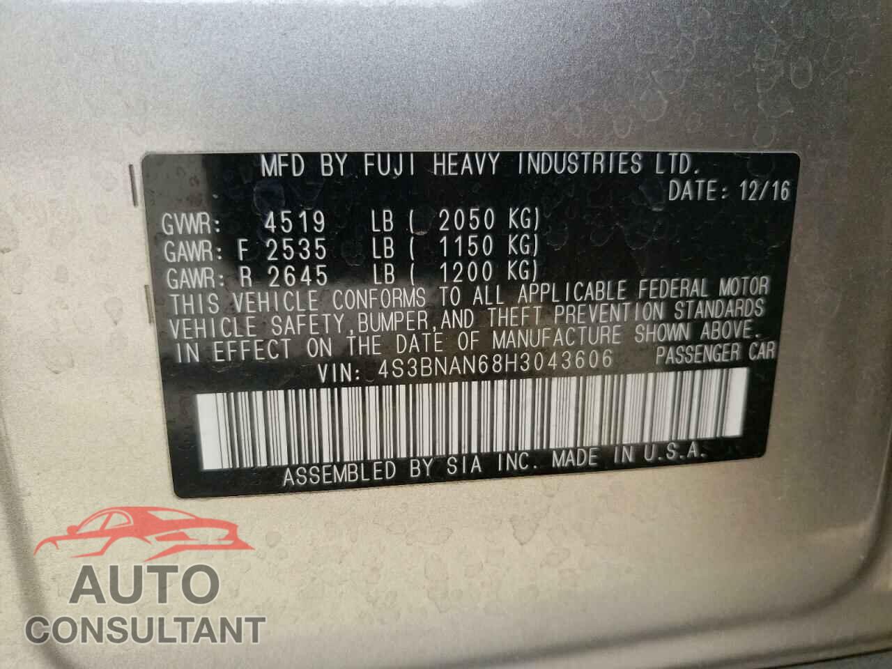 SUBARU LEGACY 2017 - 4S3BNAN68H3043606
