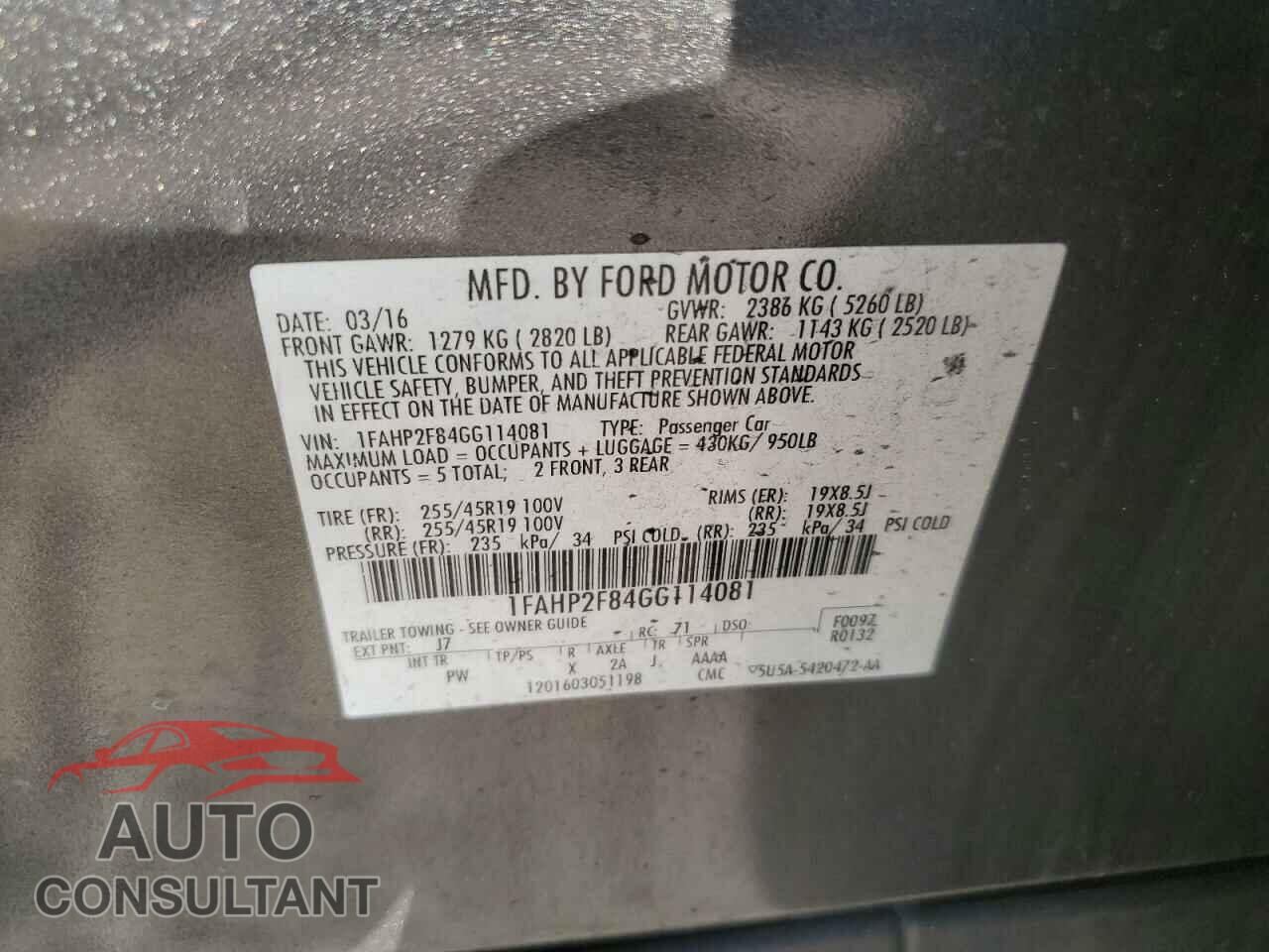 FORD TAURUS 2016 - 1FAHP2F84GG114081