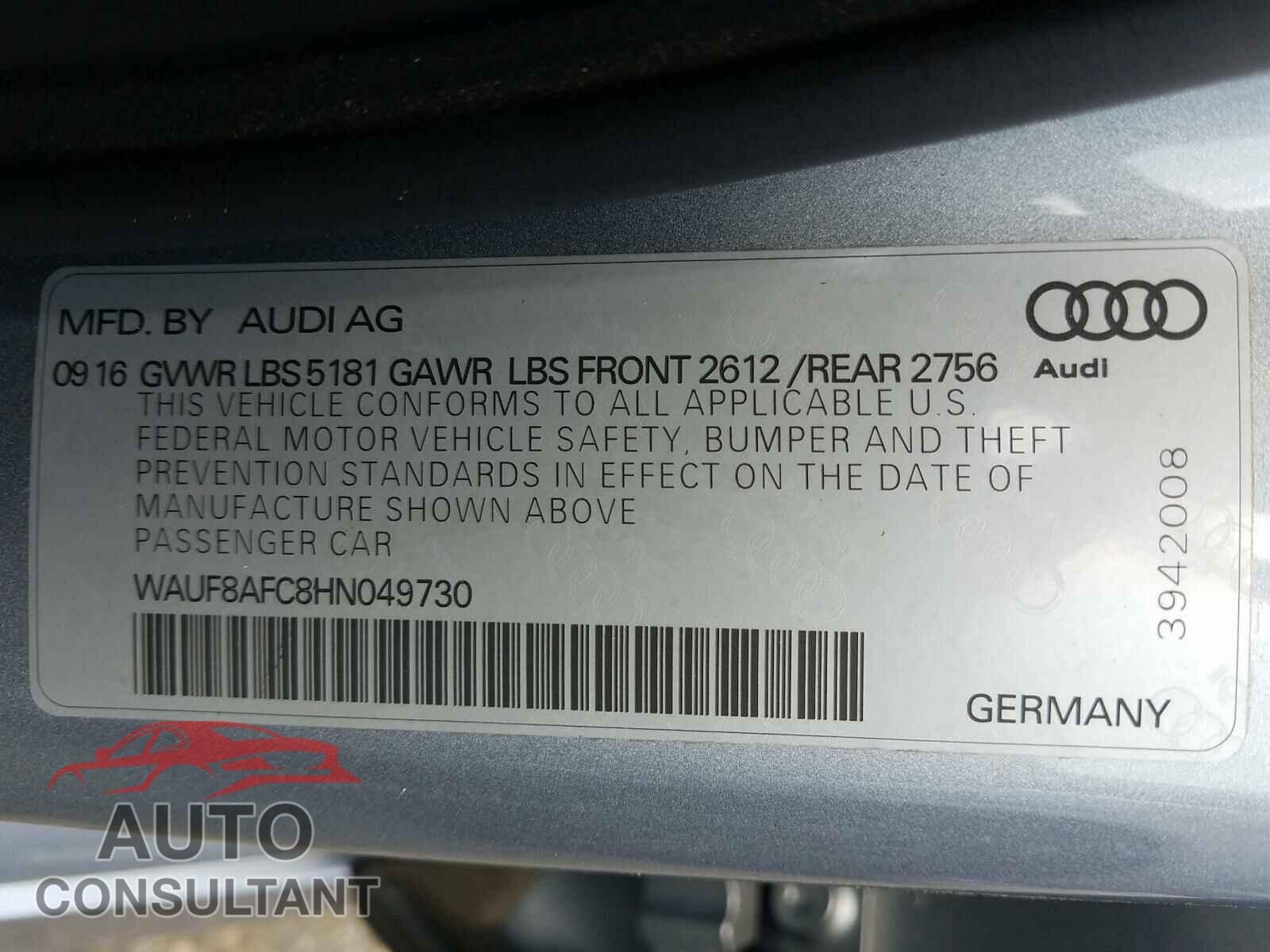 AUDI A6 2017 - WAUF8AFC8HN049730
