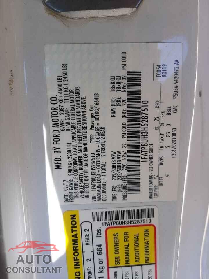 FORD MUSTANG 2017 - 1FATP8UH3H5287510