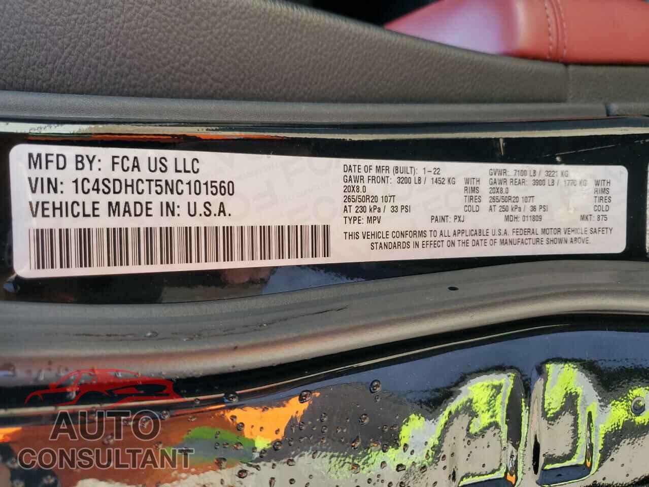 DODGE DURANGO 2022 - 1C4SDHCT5NC101560