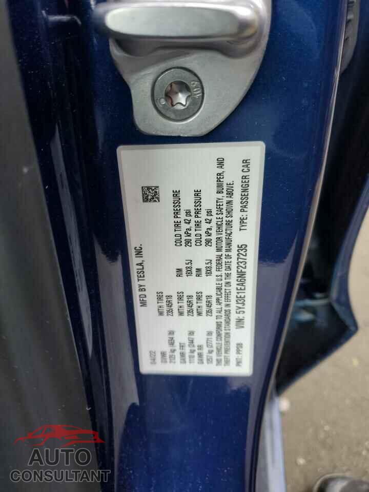 TESLA MODEL 3 2022 - 5YJ3E1EA6NF237235