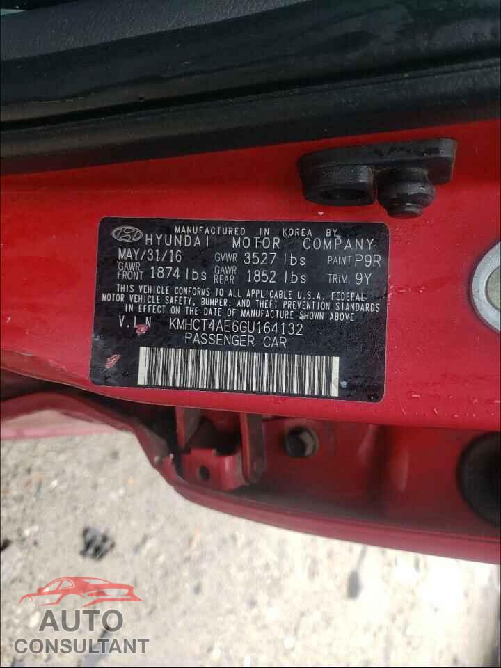 HYUNDAI ACCENT 2016 - KMHCT4AE6GU164132