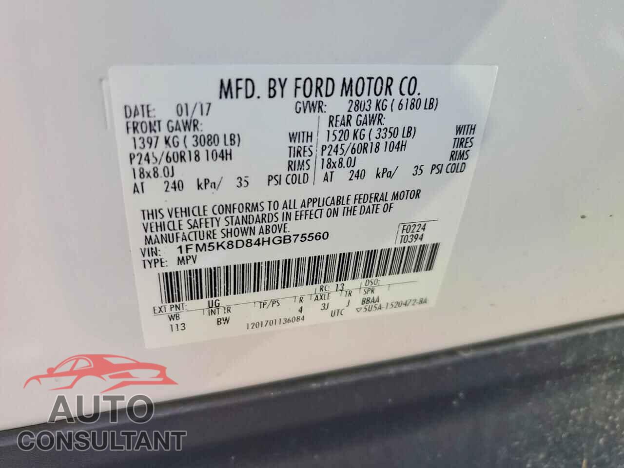 FORD EXPLORER 2017 - 1FM5K8D84HGB75560