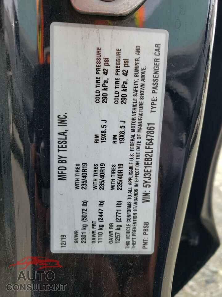 TESLA MODEL 3 2020 - 5YJ3E1EB2LF647861