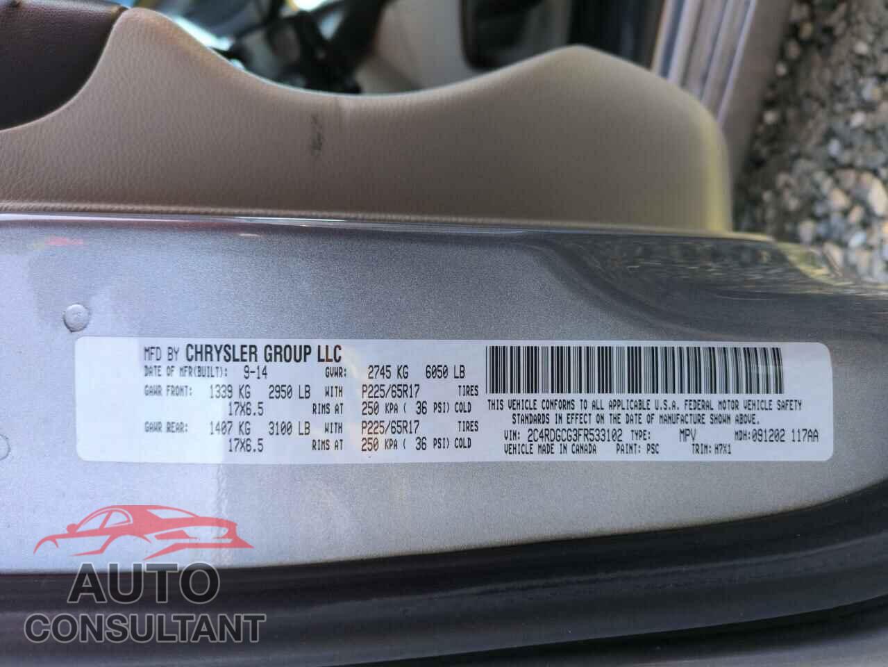 DODGE CARAVAN 2015 - 2C4RDGCG3FR533102