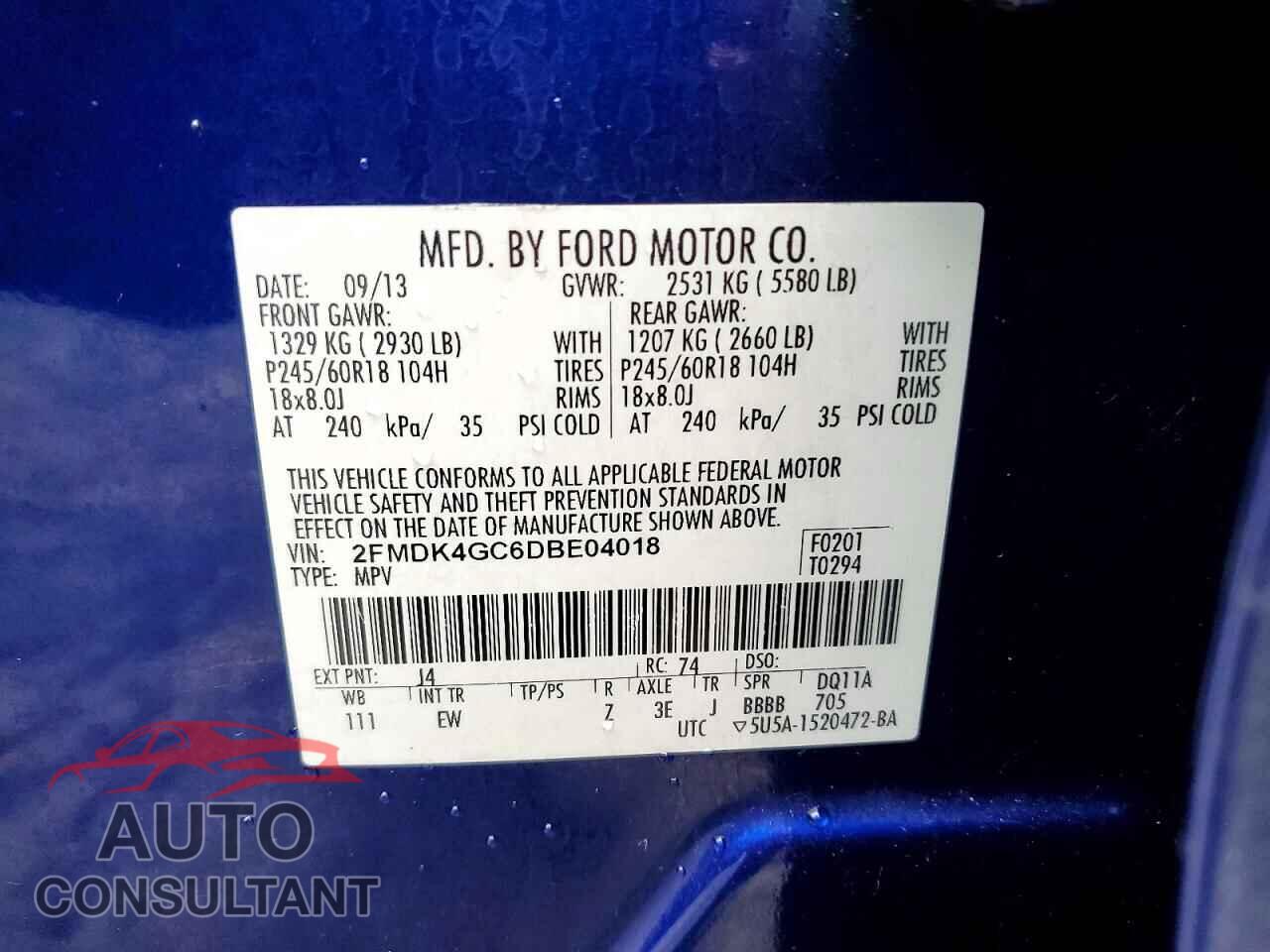 FORD EDGE 2013 - 2FMDK4GC6DBE04018