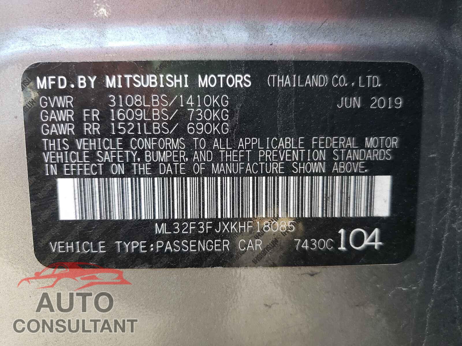 MITSUBISHI MIRAGE 2019 - ML32F3FJXKHF18085