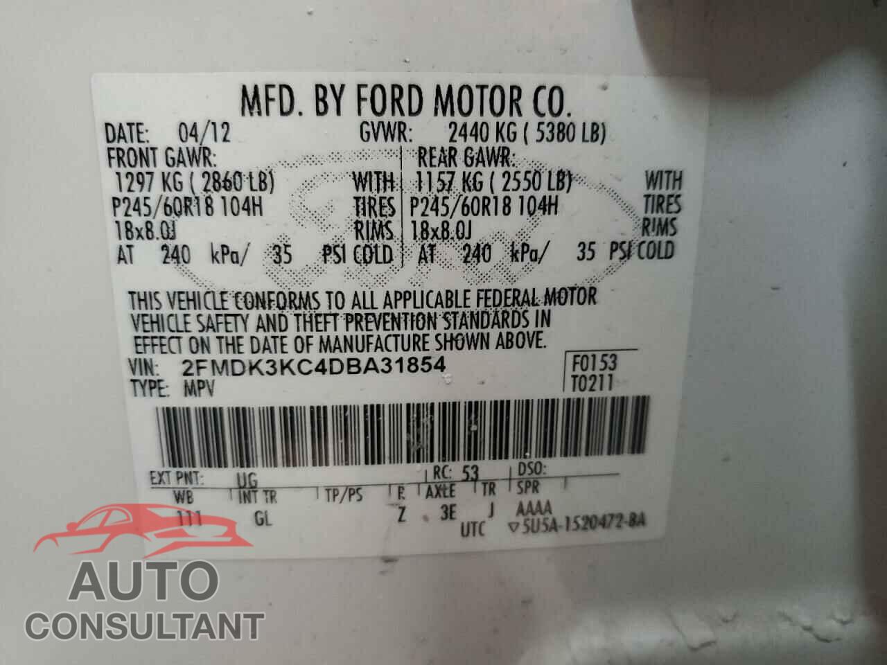 FORD EDGE 2013 - 2FMDK3KC4DBA31854