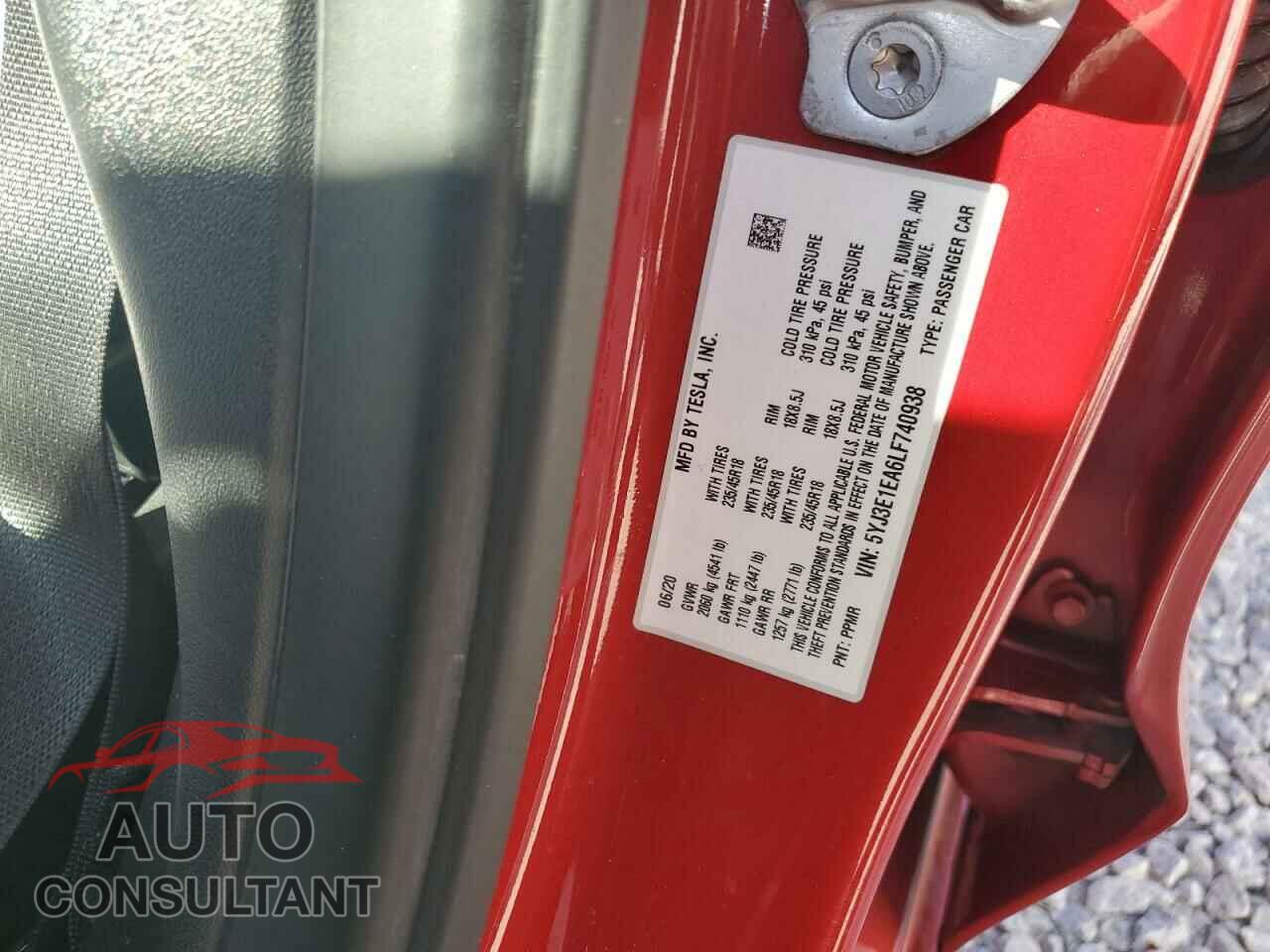 TESLA MODEL 3 2020 - 5YJ3E1EA6LF740938