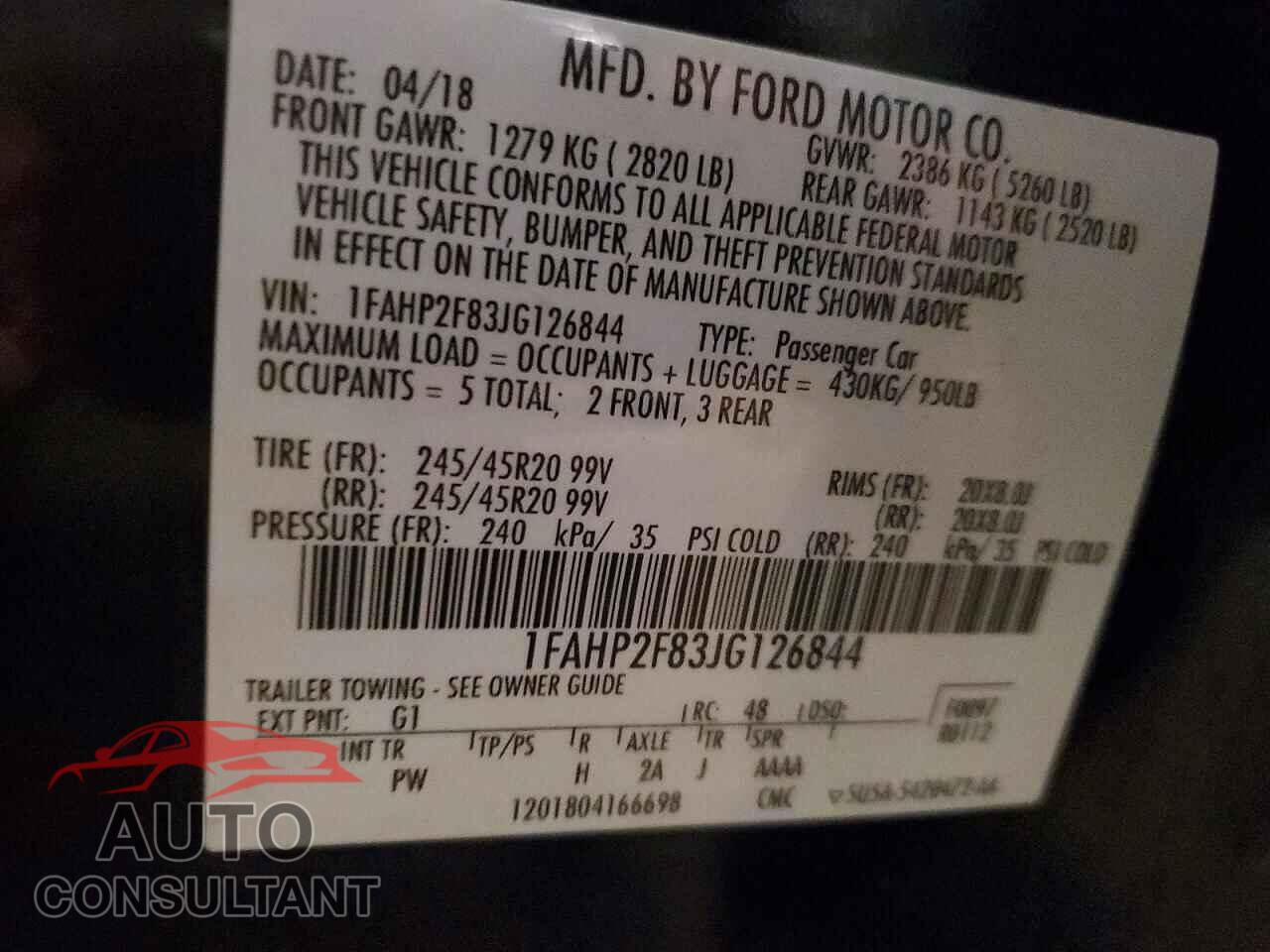 FORD TAURUS 2018 - 1FAHP2F83JG126844