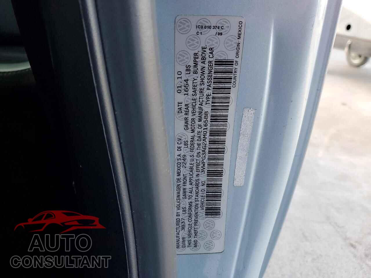 VOLKSWAGEN BEETLE 2010 - 3VWPG3AG2AM016588
