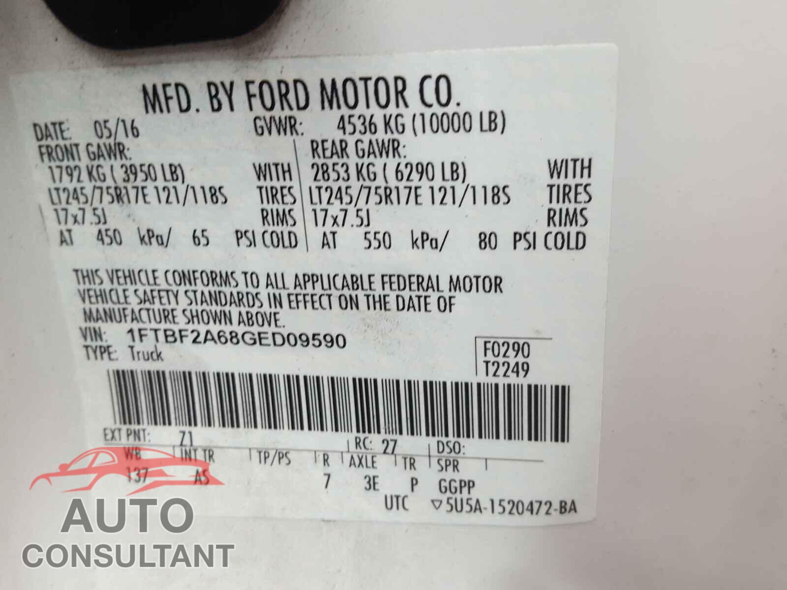 FORD F250 2016 - 1FTBF2A68GED09590