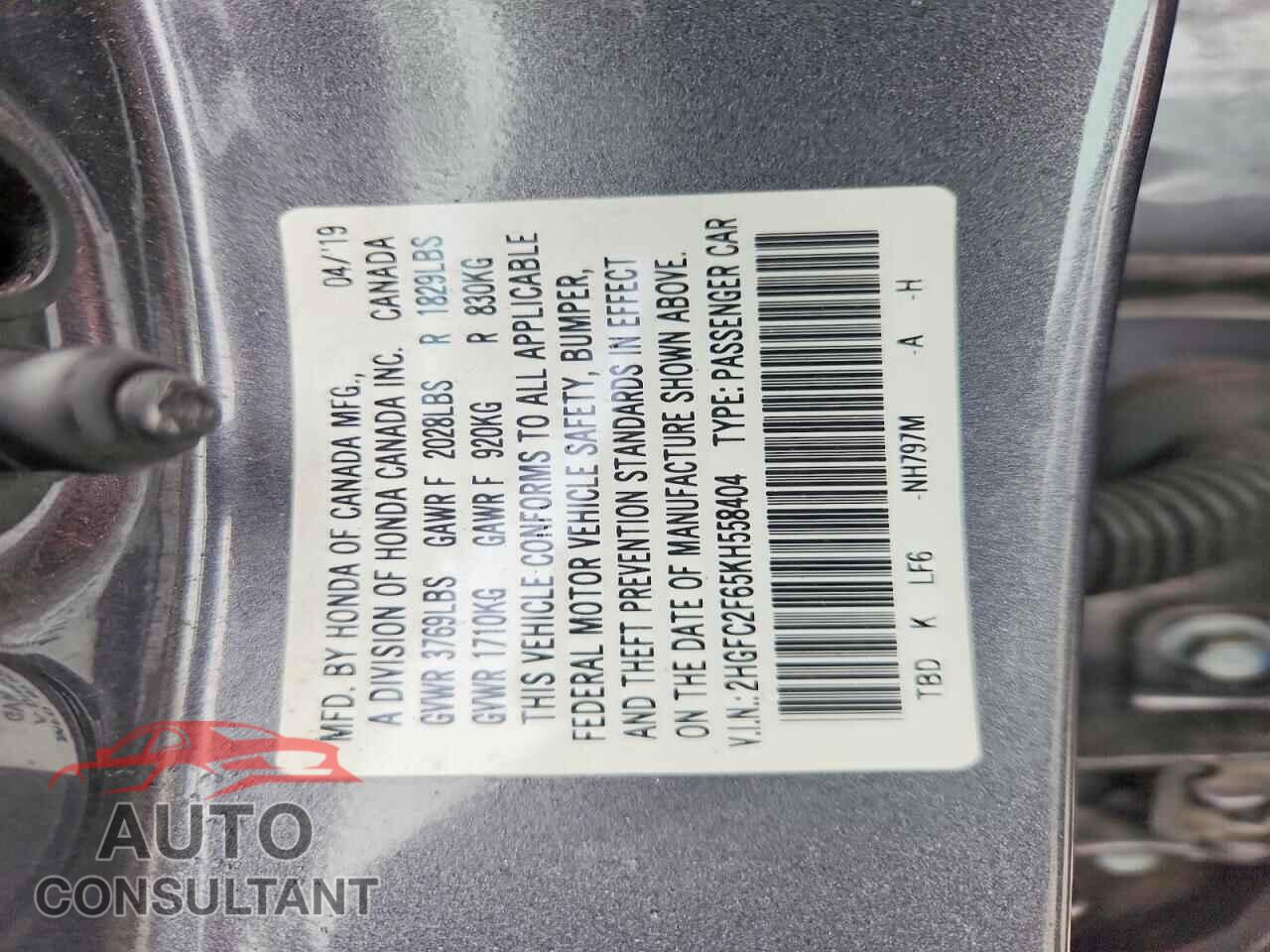 HONDA CIVIC 2019 - 2HGFC2F65KH558404