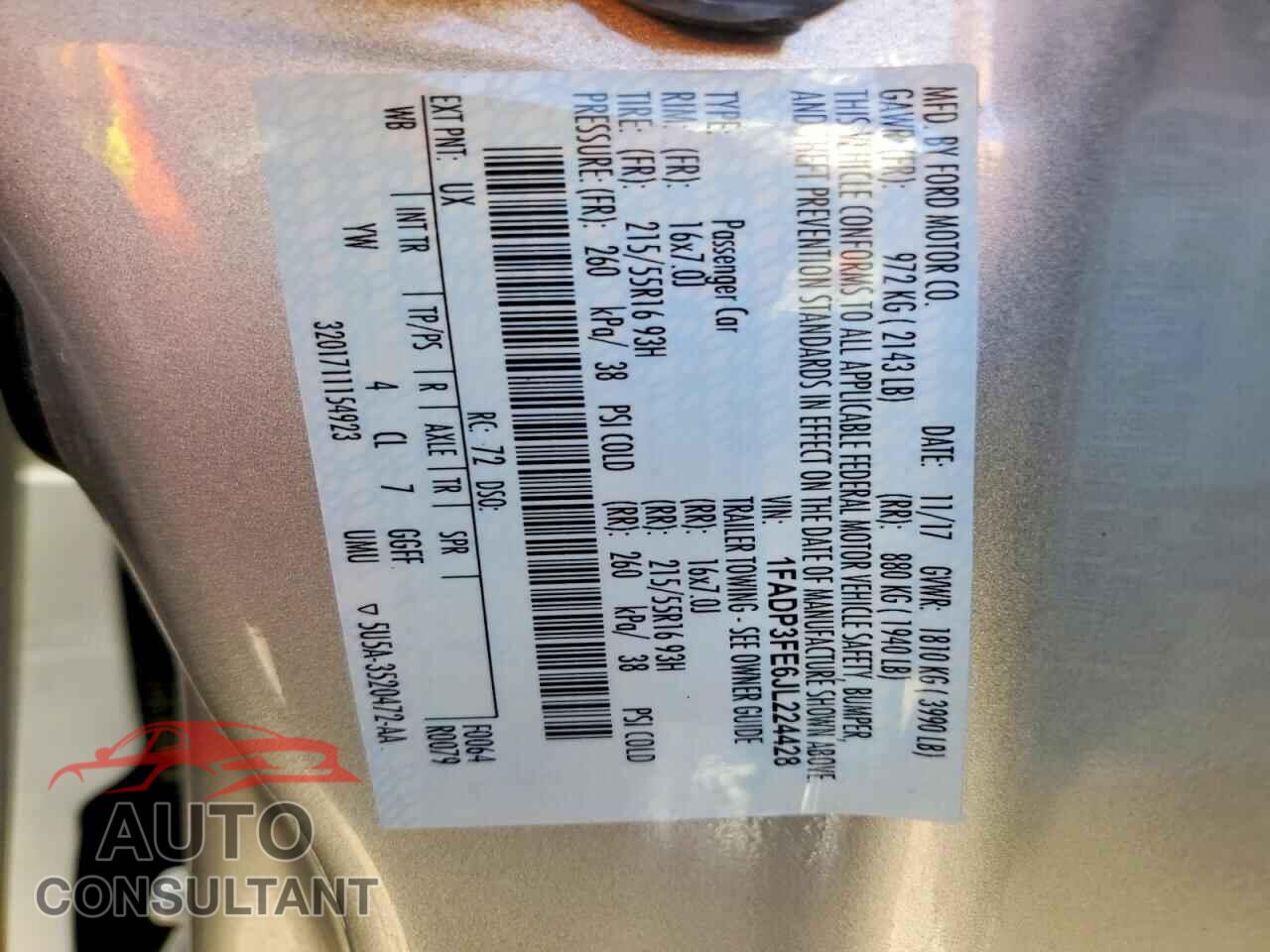 FORD FOCUS 2018 - 1FADP3FE6JL224428