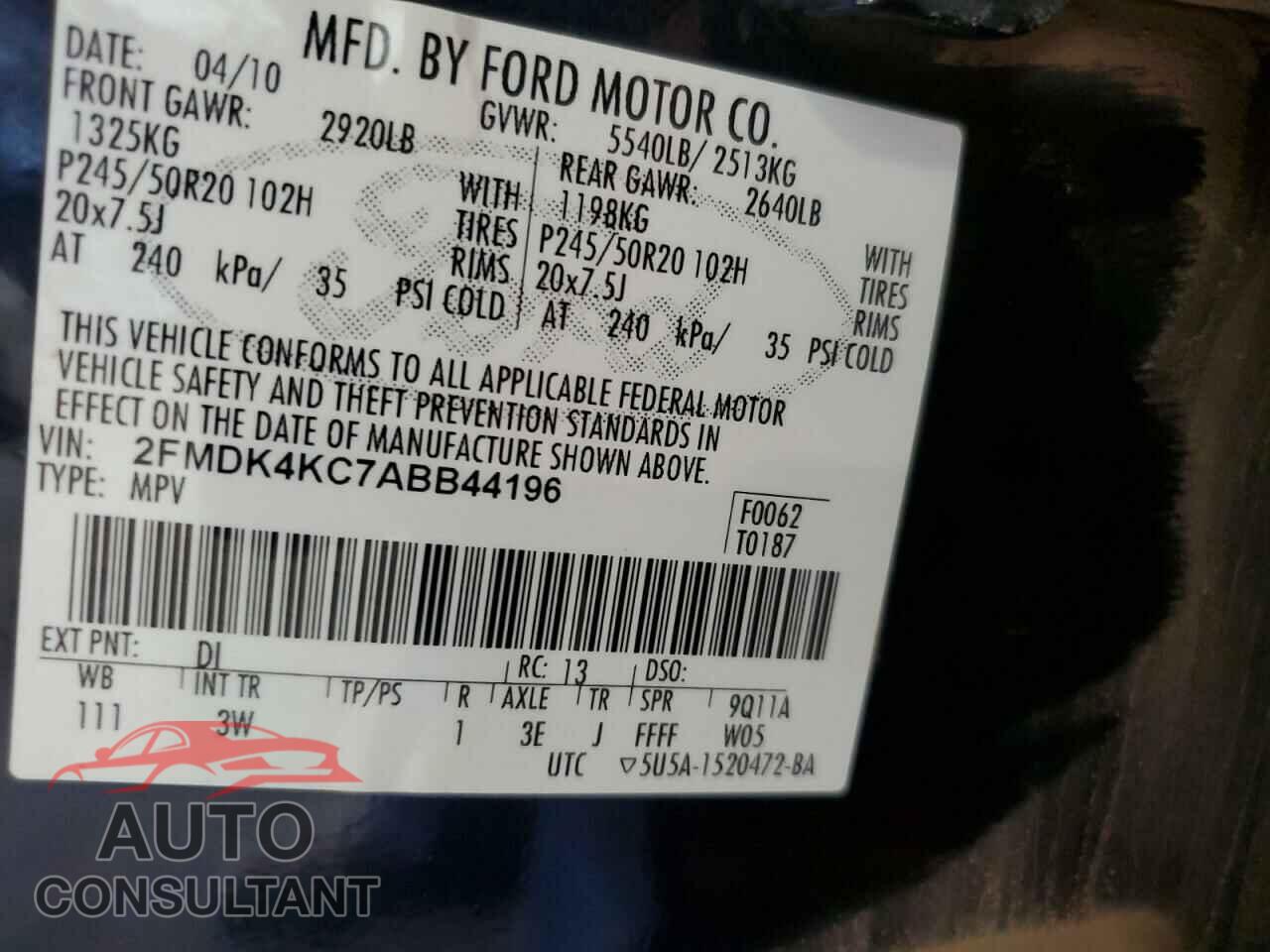 FORD EDGE 2010 - 2FMDK4KC7ABB44196