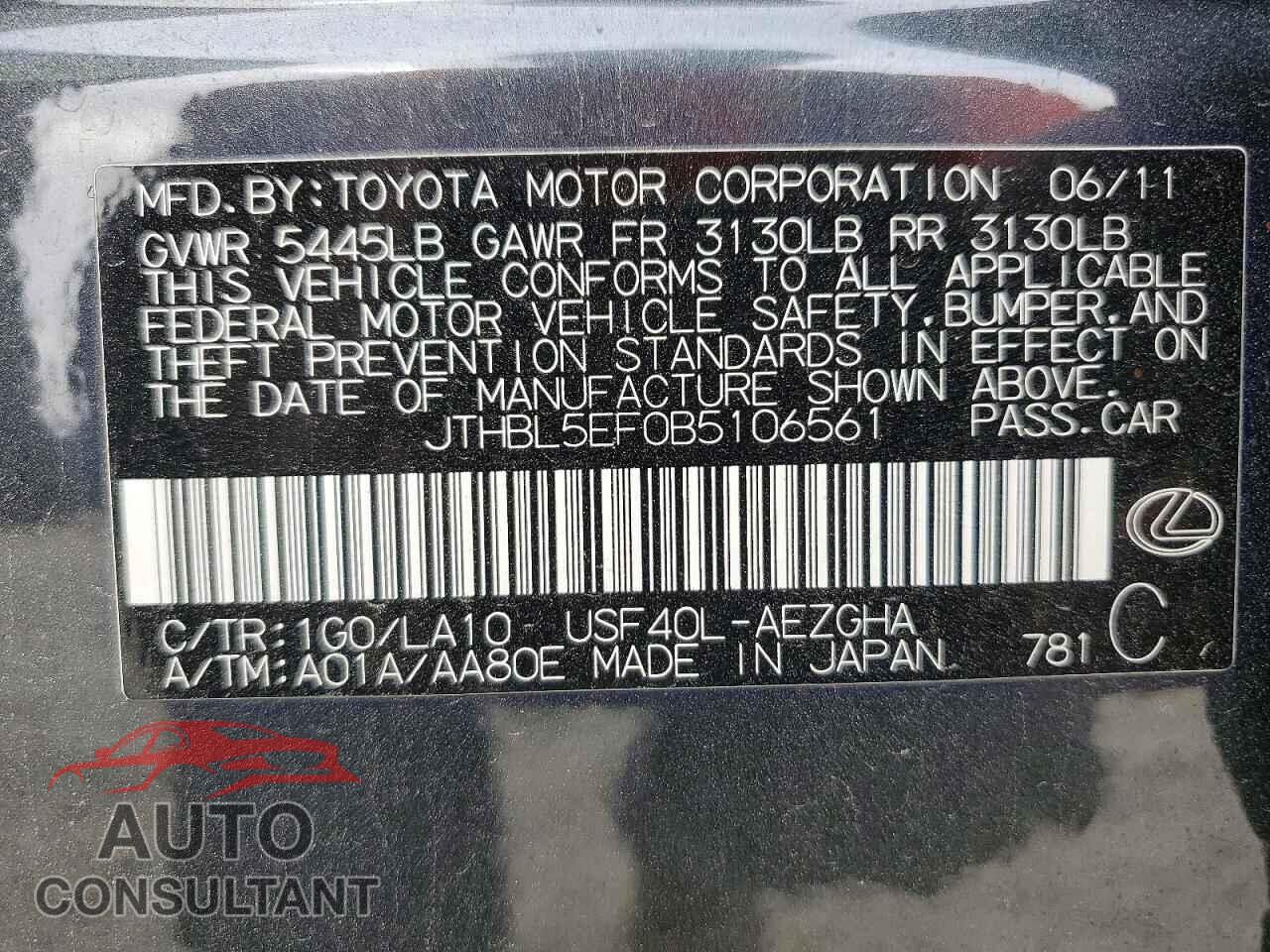 LEXUS LS460 2011 - JTHBL5EF0B5106561