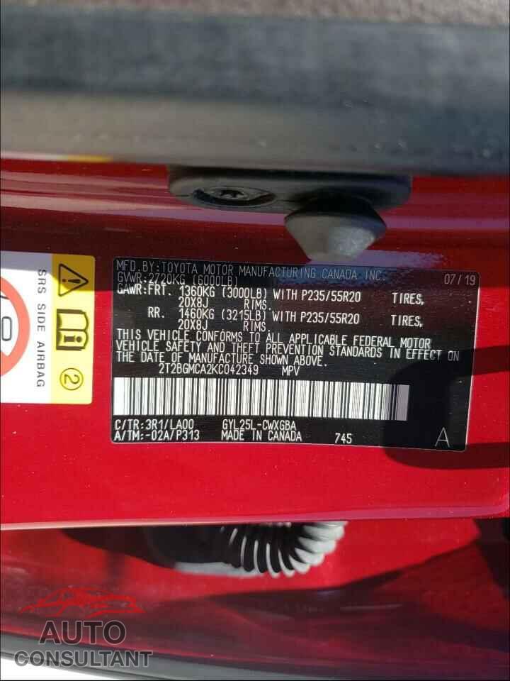 LEXUS RX450 2019 - 2T2BGMCA2KC042349