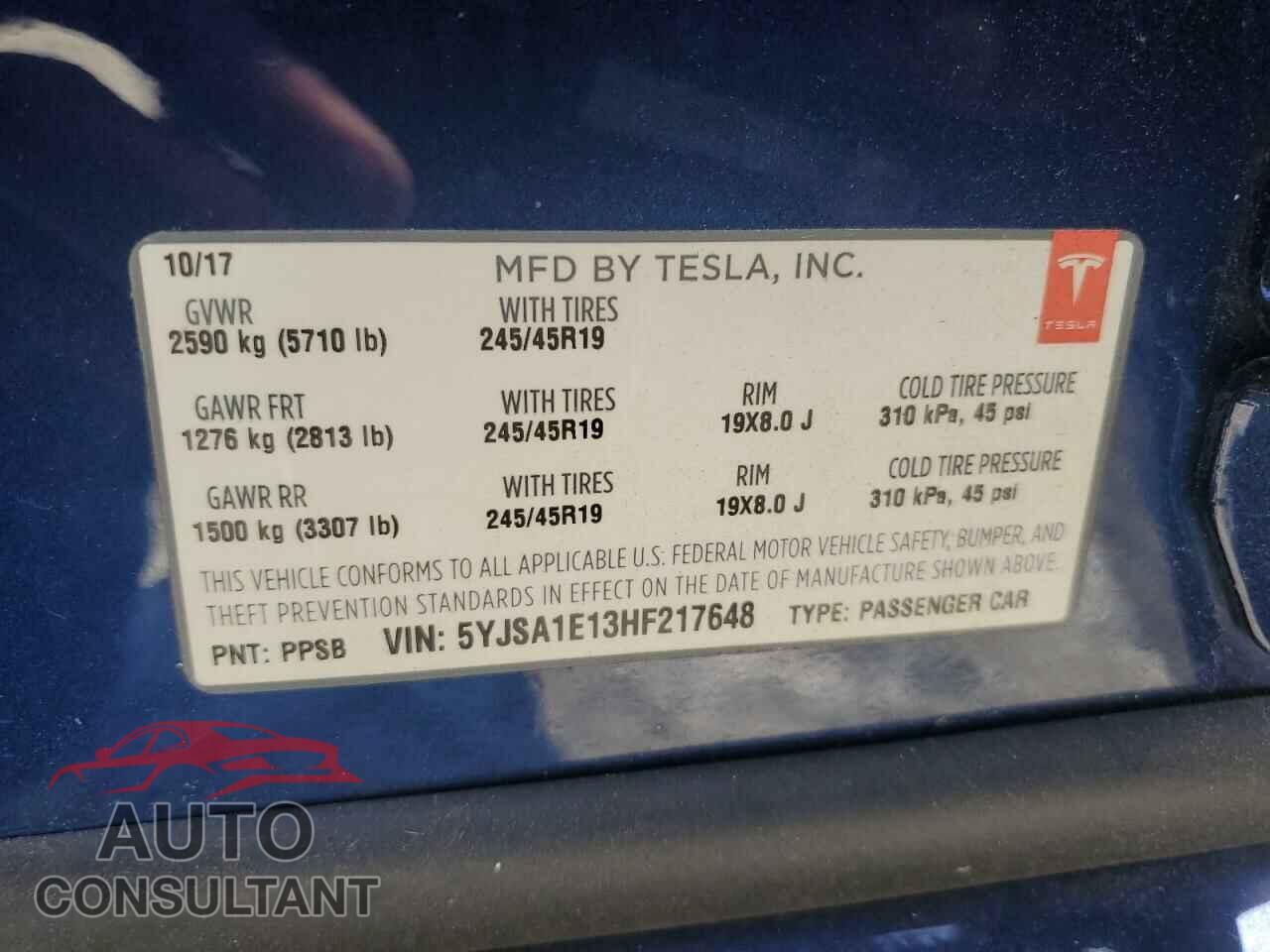 TESLA MODEL S 2017 - 5YJSA1E13HF217648