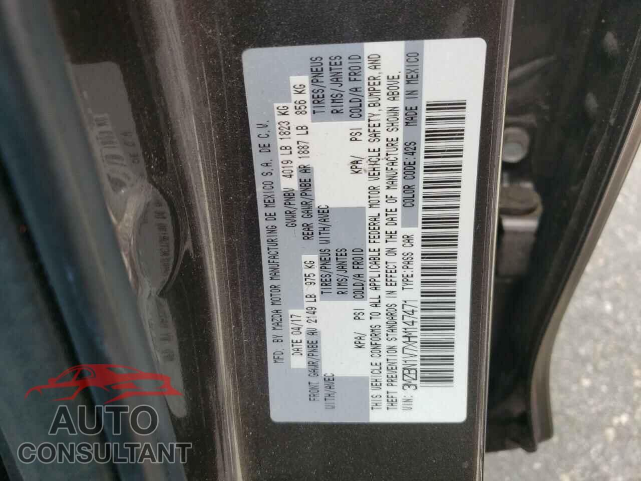 MAZDA 3 2017 - 3MZBN1V7XHM147471