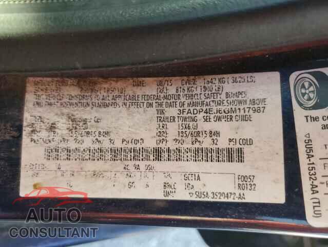 FORD FIESTA 2016 - 3FADP4EJ6GM117987