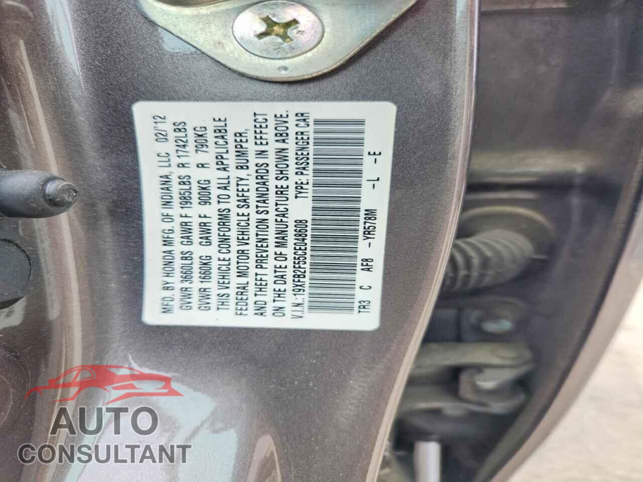HONDA CIVIC 2012 - 19XFB2F55CE048608