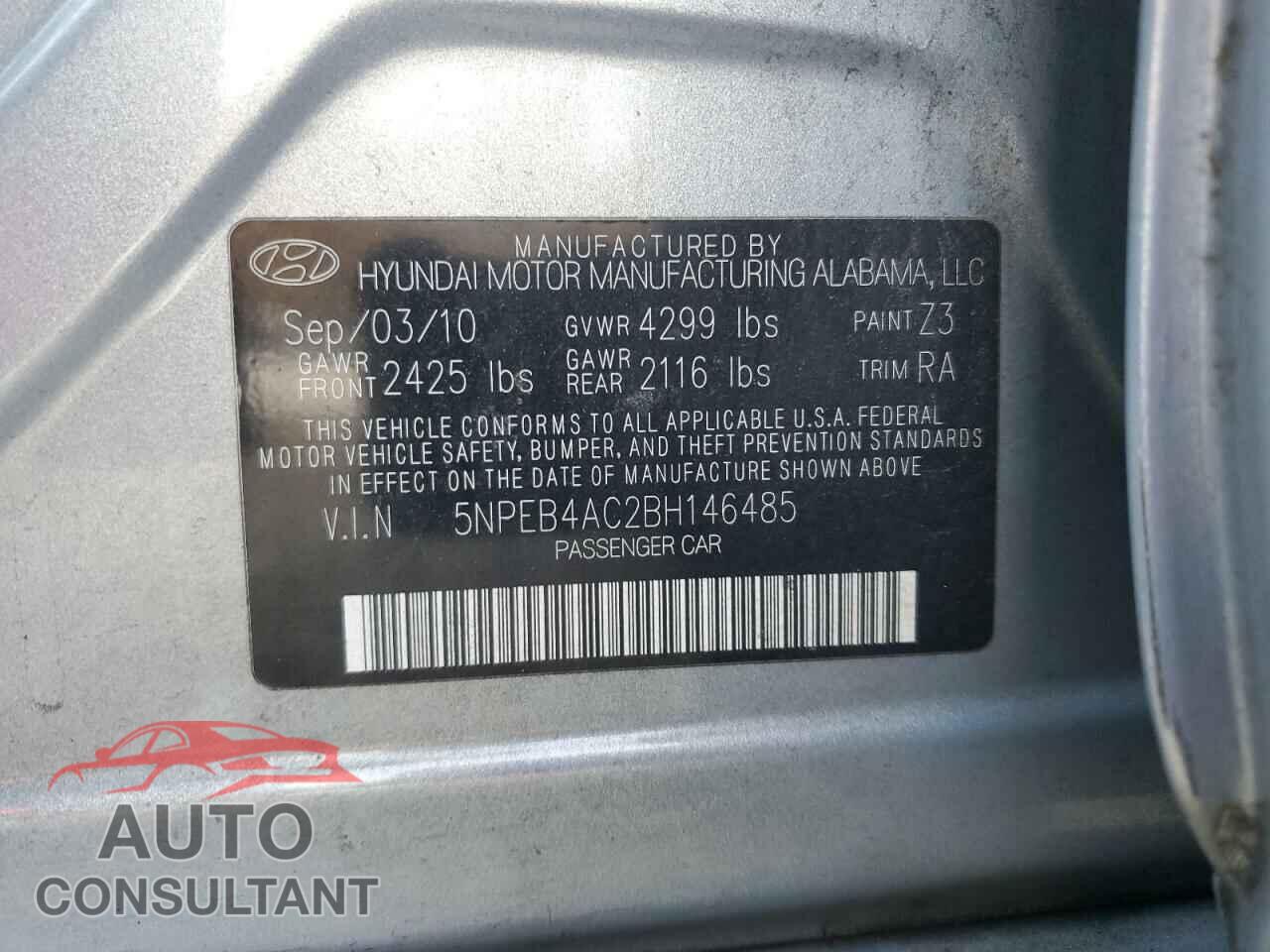 HYUNDAI SONATA 2011 - 5NPEB4AC2BH146485