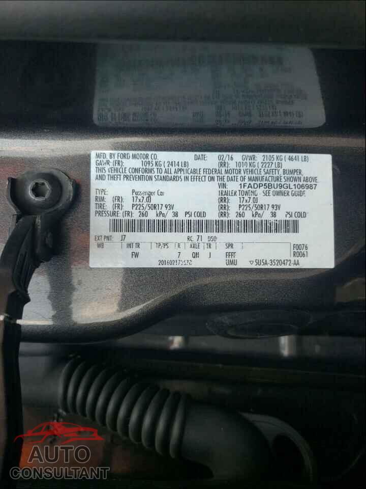 FORD CMAX 2016 - 1FADP5BU9GL106987