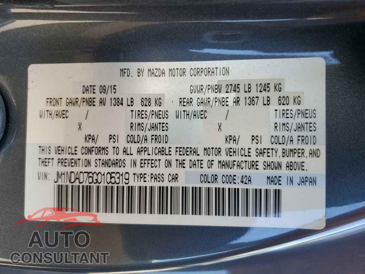 MAZDA MX5 2016 - JM1NDAD76G0105319