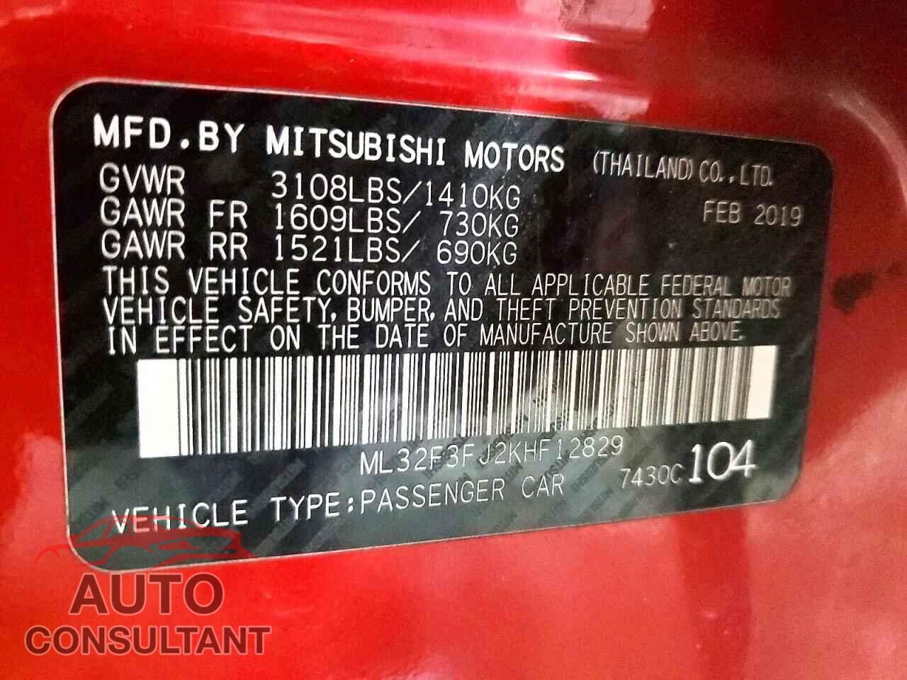 MITSUBISHI MIRAGE 2019 - ML32F3FJ2KHF12829