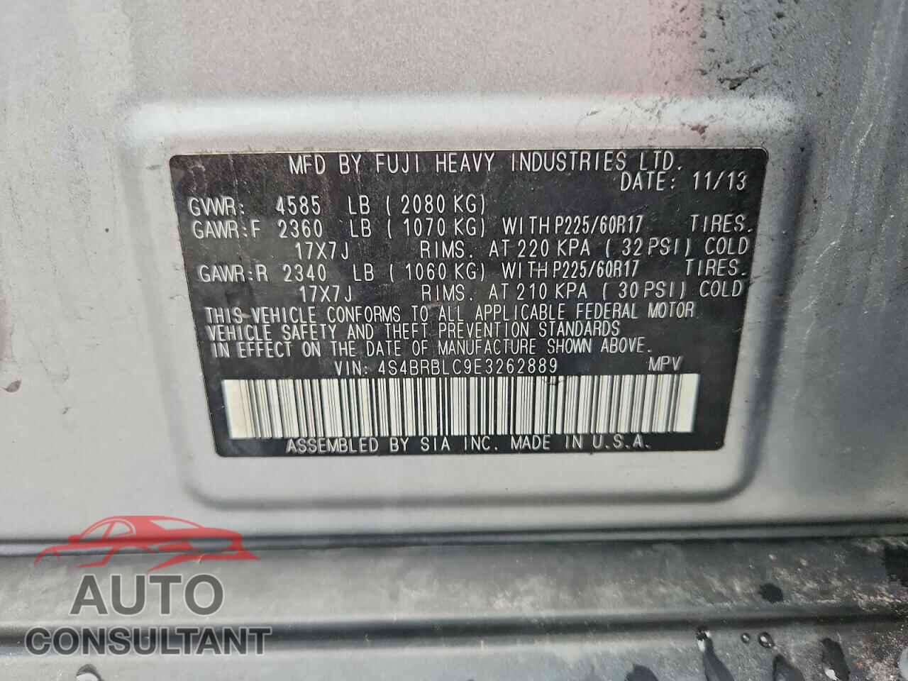 SUBARU OUTBACK 2014 - 4S4BRBLC9E3262889