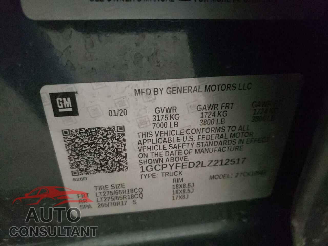 CHEVROLET SILVERADO 2020 - 1GCPYFED2LZ212517