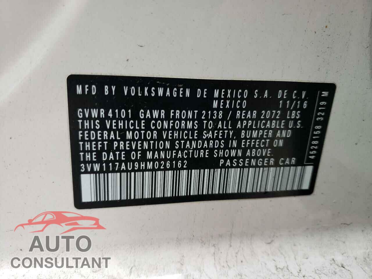 VOLKSWAGEN GOLF 2017 - 3VW117AU9HM026162