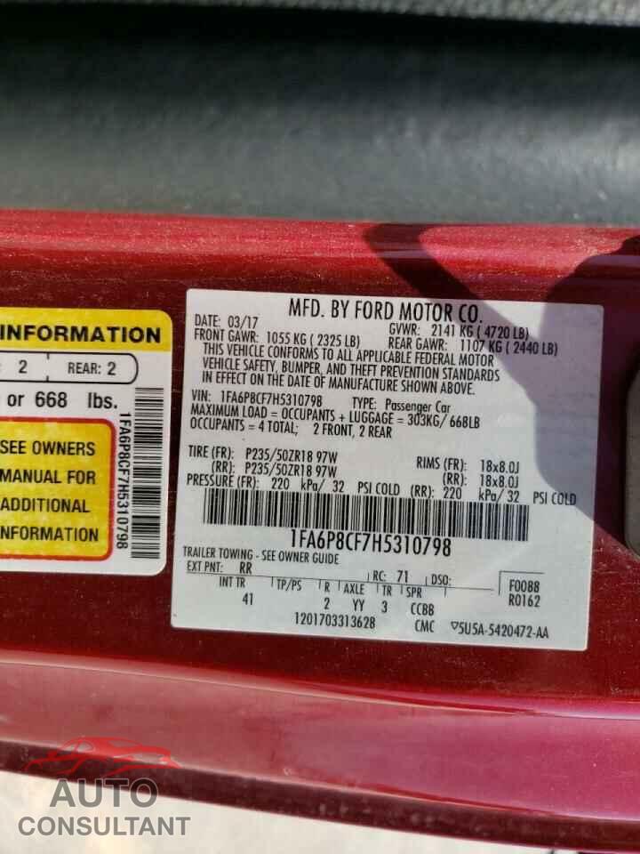 FORD MUSTANG 2017 - 1FA6P8CF7H5310798