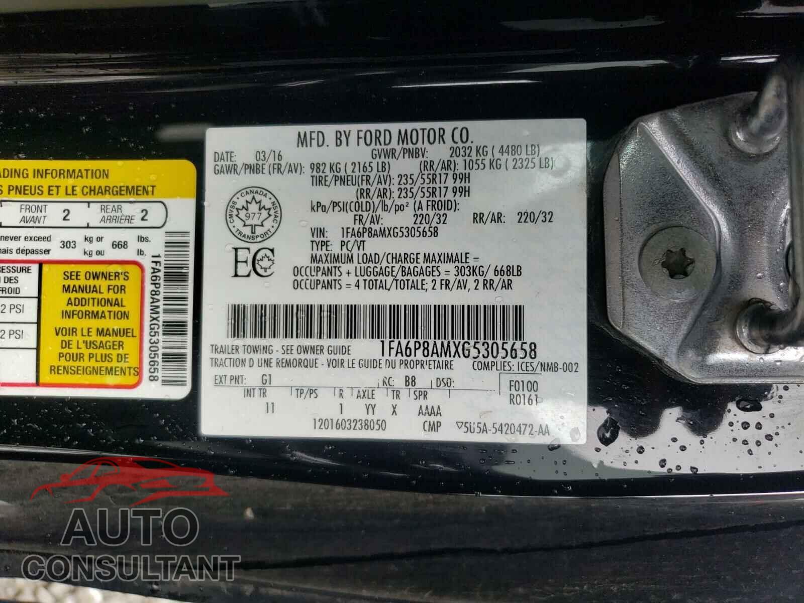 FORD MUSTANG 2016 - 1FA6P8AMXG5305658