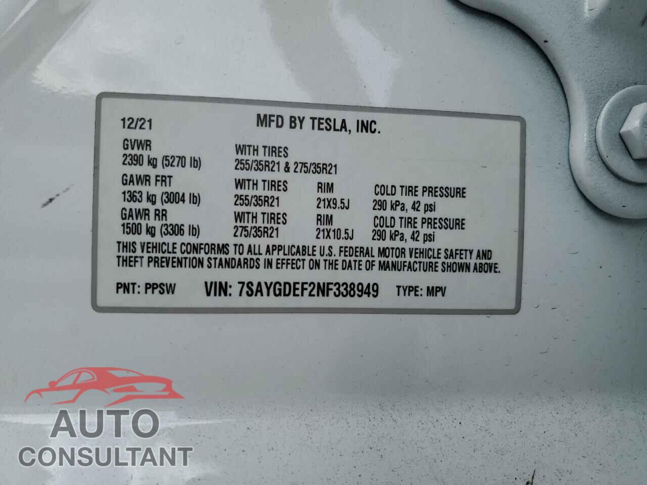 TESLA MODEL Y 2022 - 7SAYGDEF2NF338949
