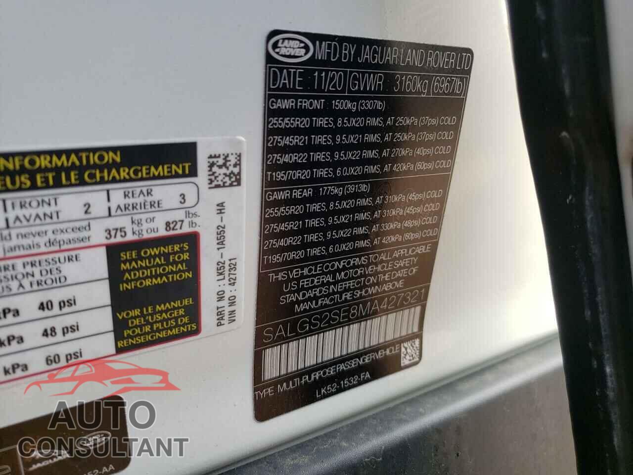 LAND ROVER RANGEROVER 2021 - SALGS2SE8MA427321