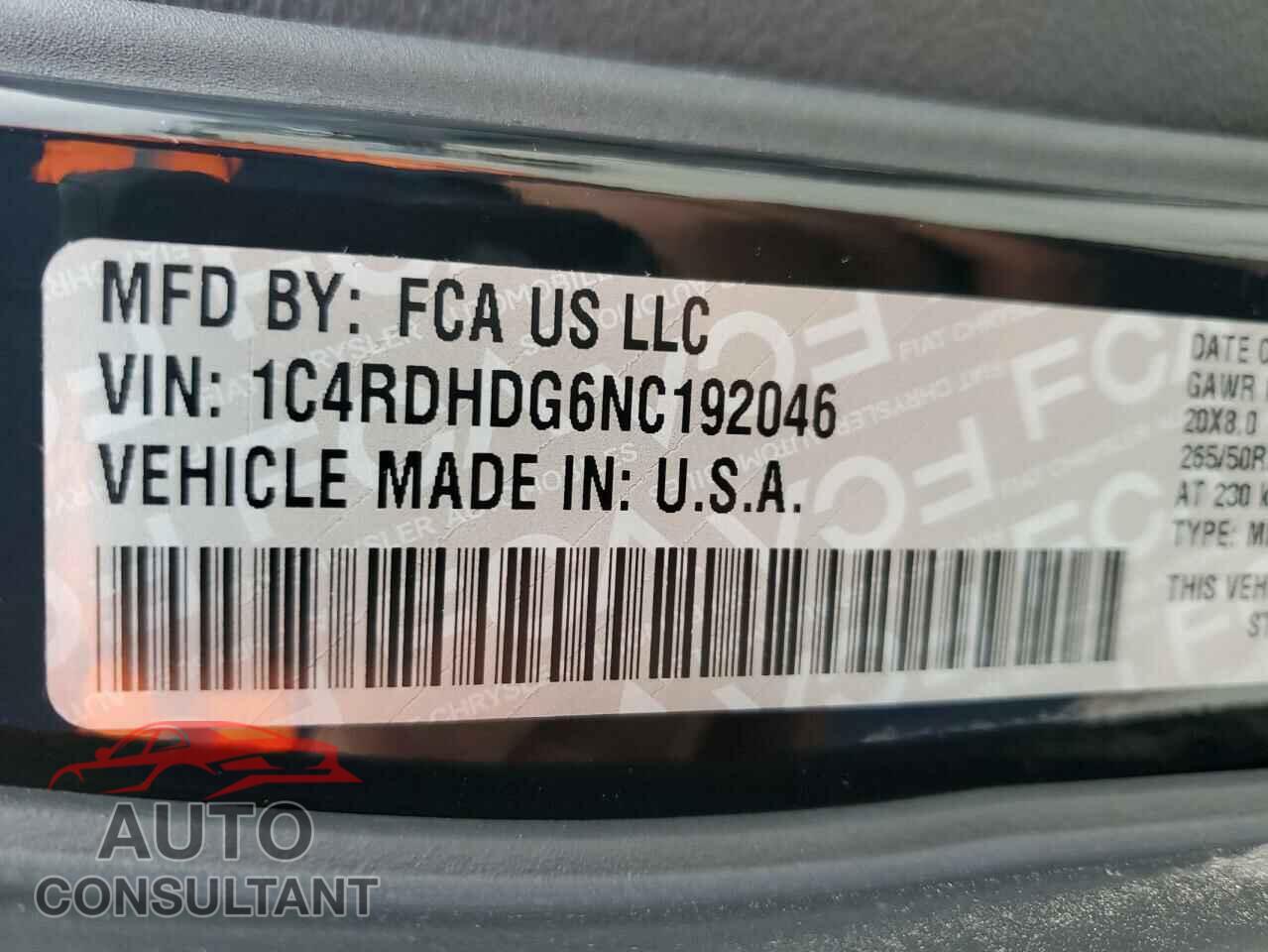 DODGE DURANGO 2022 - 1C4RDHDG6NC192046