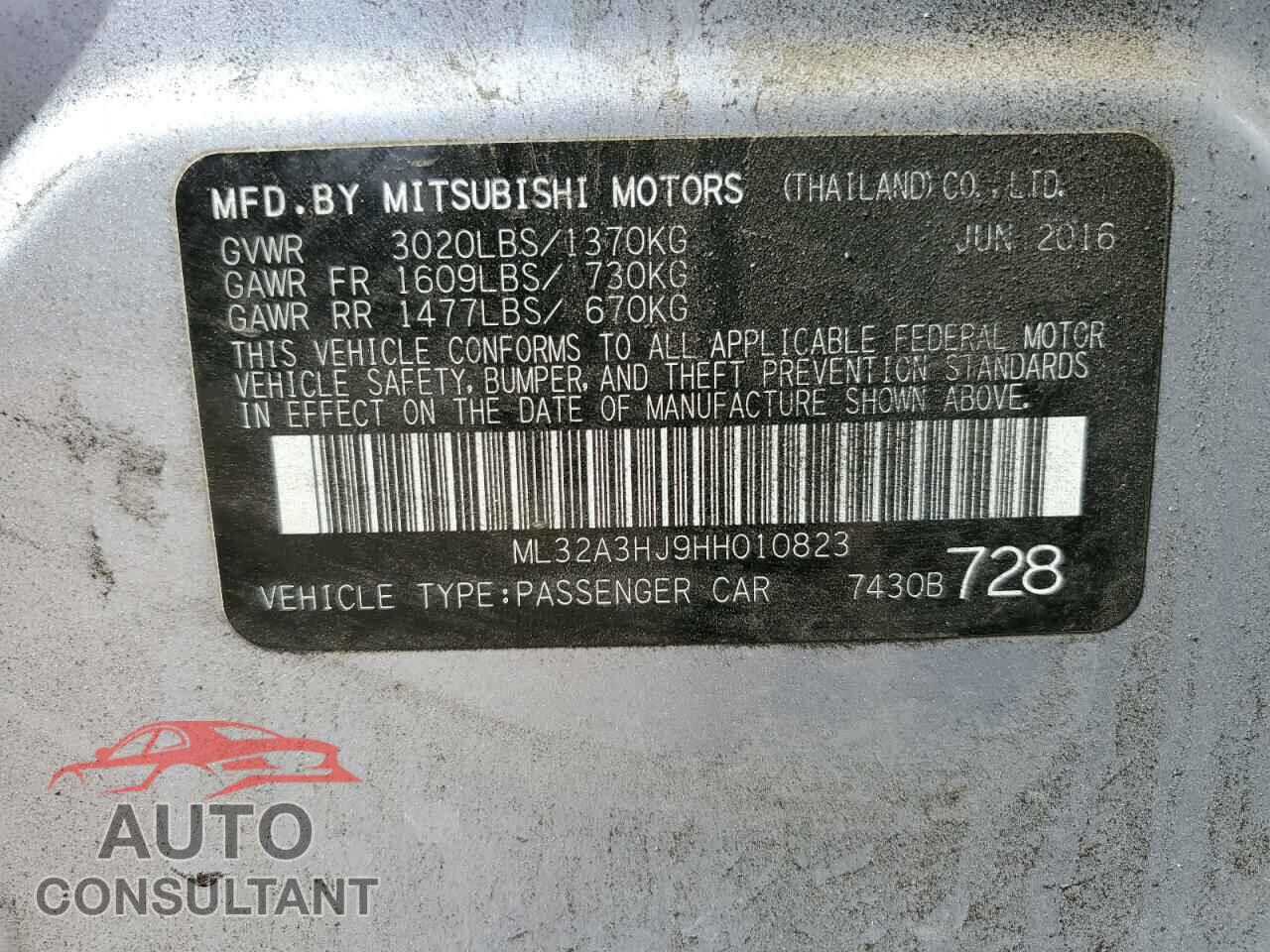MITSUBISHI MIRAGE 2017 - ML32A3HJ9HH010823