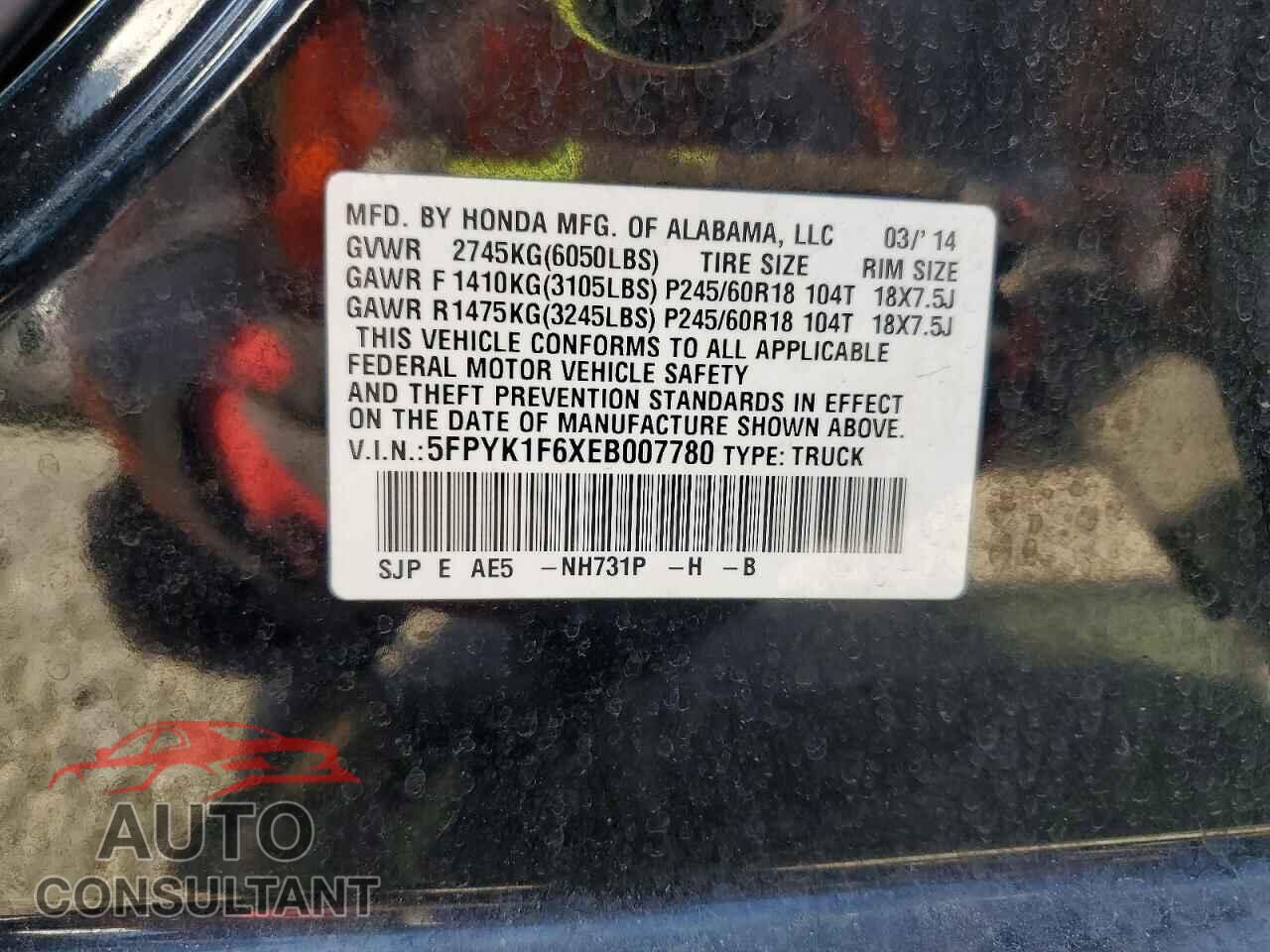 HONDA RIDGELINE 2014 - 5FPYK1F6XEB007780