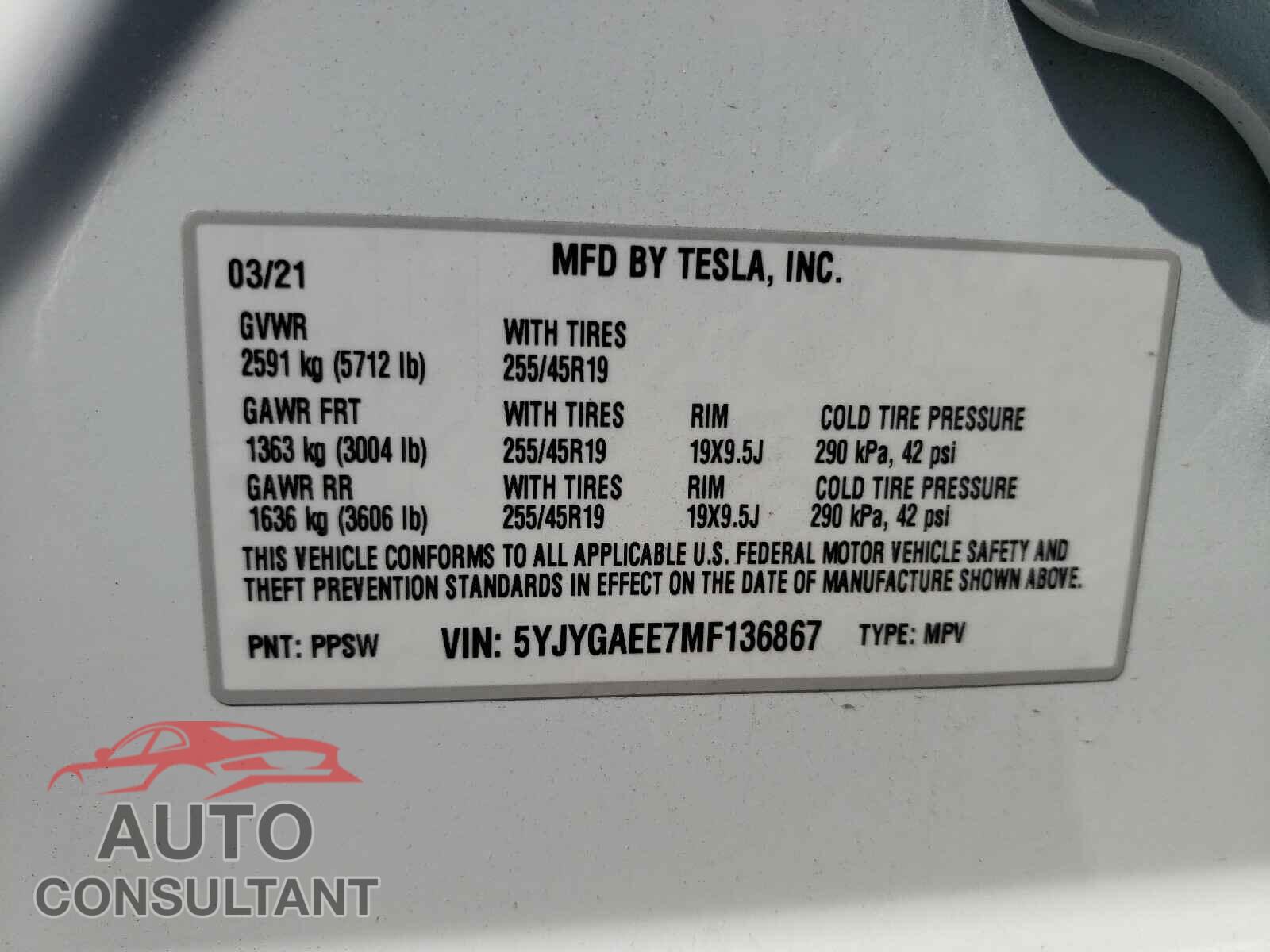 TESLA MODEL Y 2021 - 5YJYGAEE7MF136867