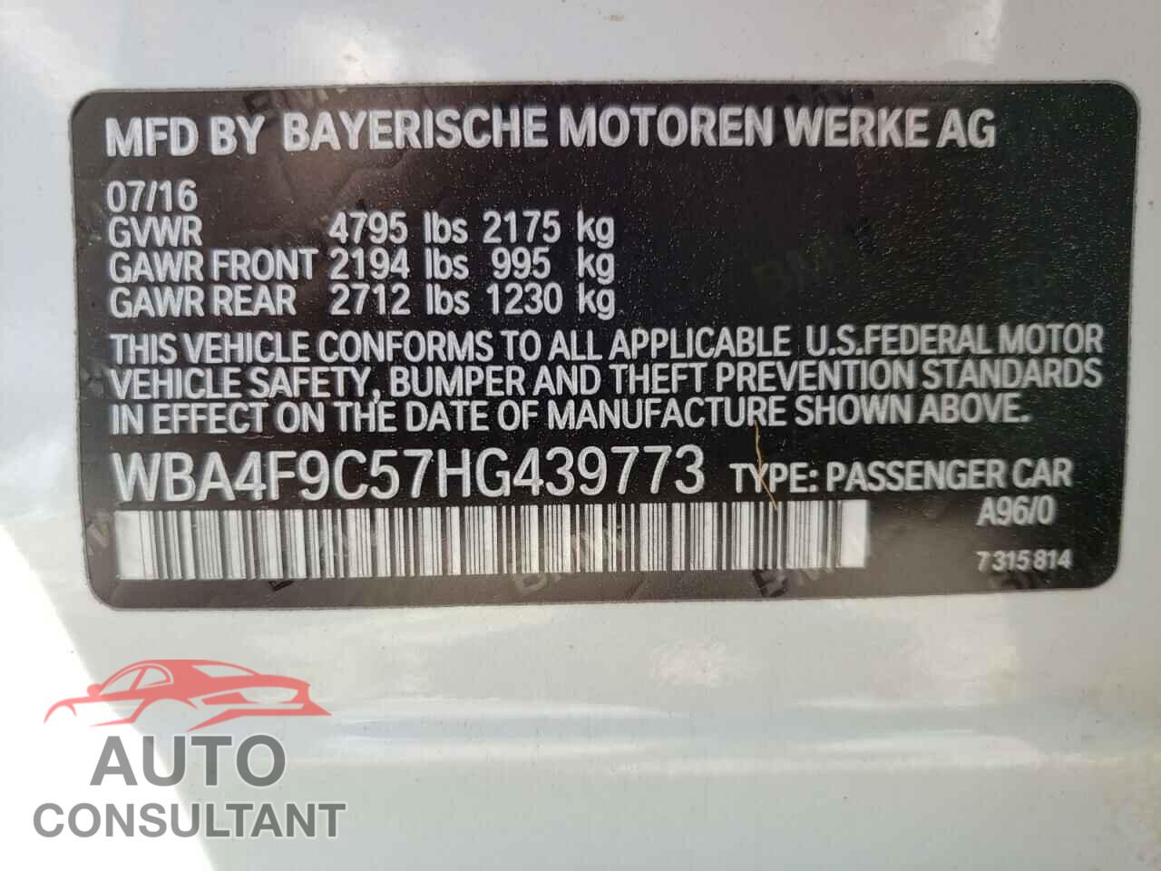 BMW 4 SERIES 2017 - WBA4F9C57HG439773