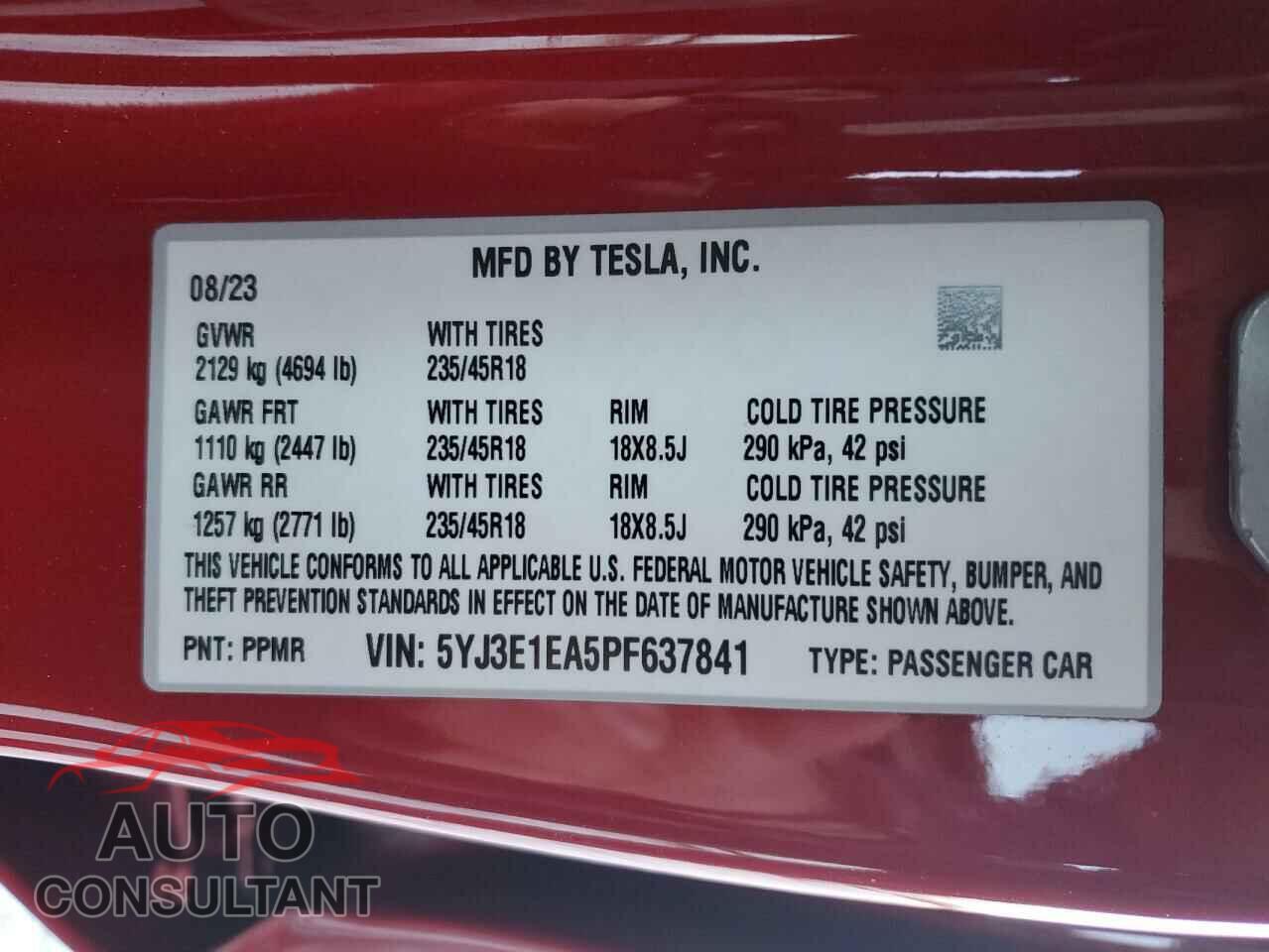 TESLA MODEL 3 2023 - 5YJ3E1EA5PF637841