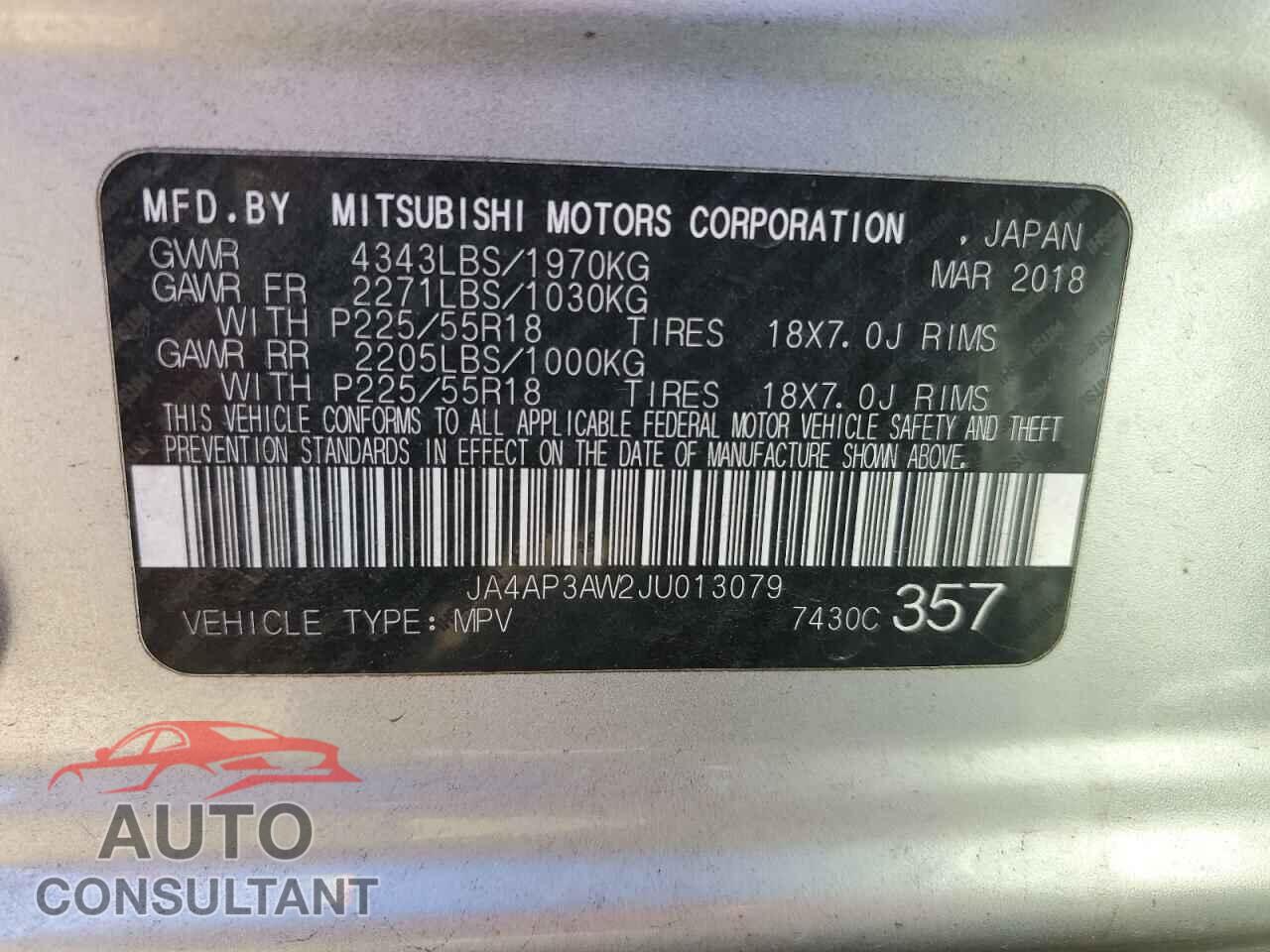 MITSUBISHI OUTLANDER 2018 - JA4AP3AW2JU013079