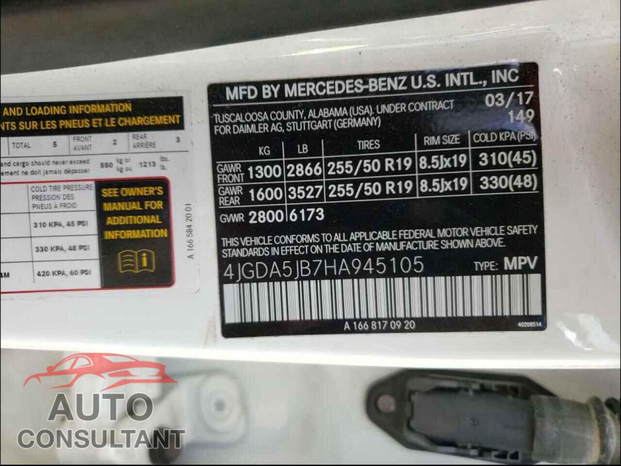 MERCEDES-BENZ G CLASS 2017 - 4JGDA5JB7HA945105