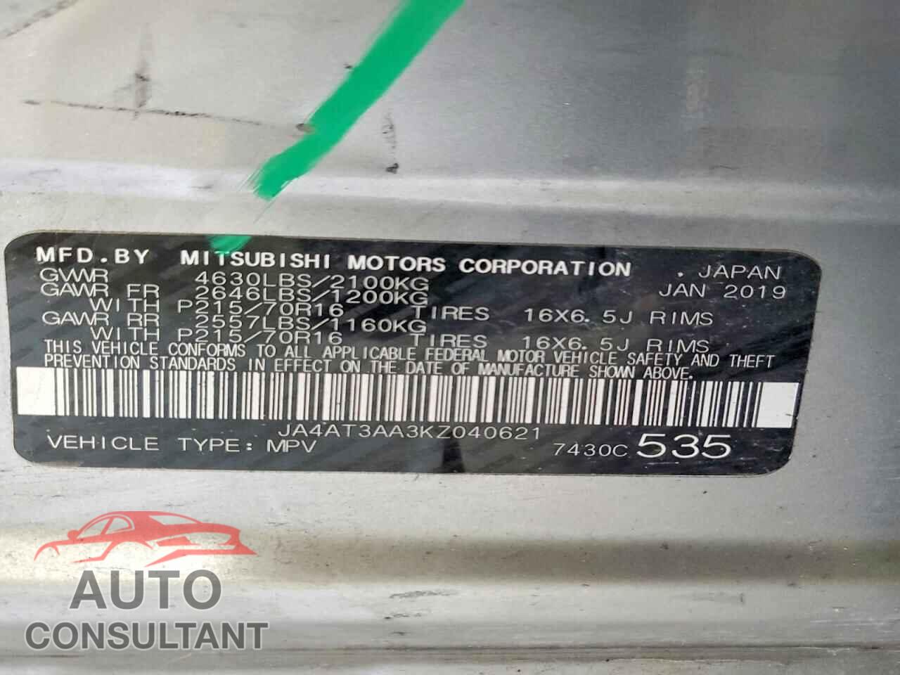 MITSUBISHI ECLIPSE 2019 - JA4AT3AA3KZ040621